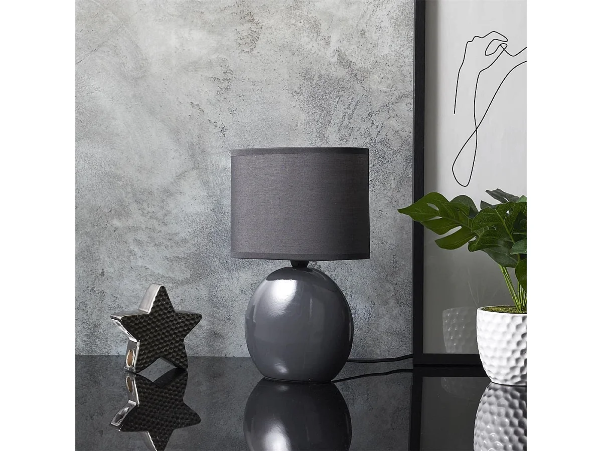 Lampe à poser ovale porcelaine gris anthracite (H30cm)