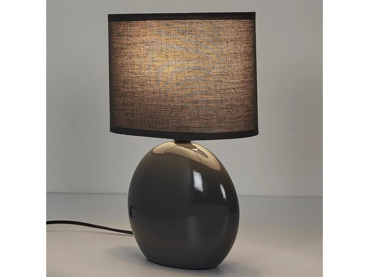 Lampe à poser ovale porcelaine gris anthracite (H30cm)