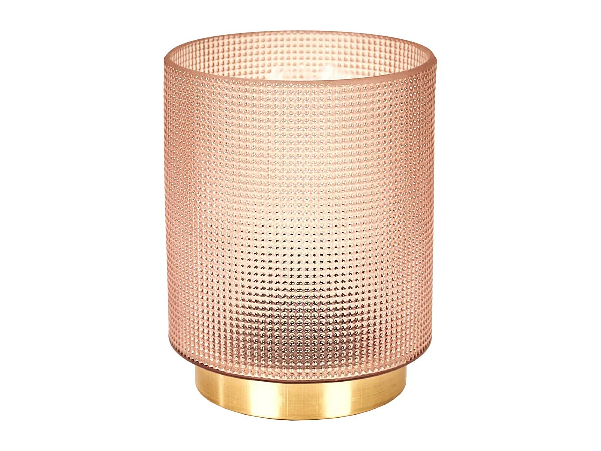 Lampe à Poser en Verre Fumé Embossé Rose Socle Doré - LORI