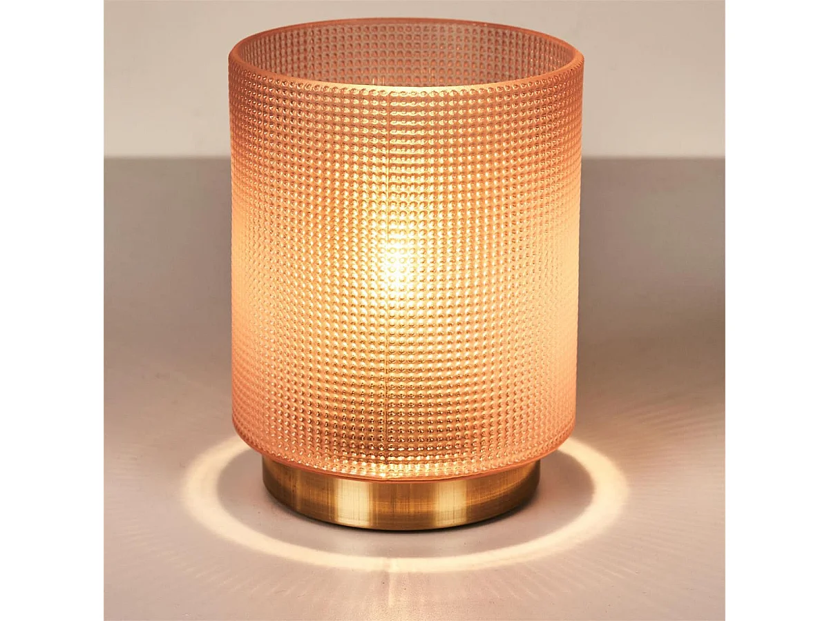 Lampe à Poser en Verre Fumé Embossé Rose Socle Doré - LORI