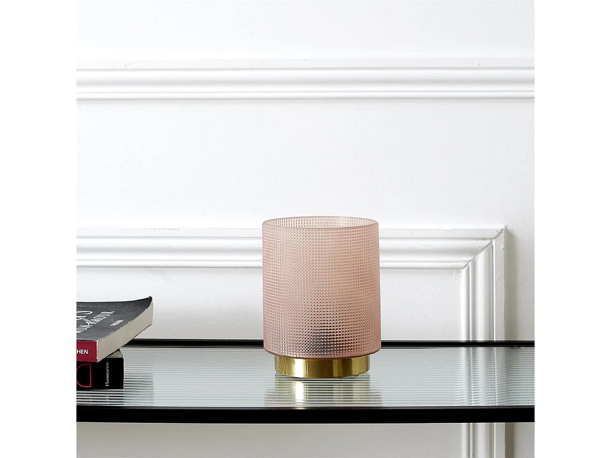 Lampe à Poser en Verre Fumé Embossé Rose Socle Doré - LORI