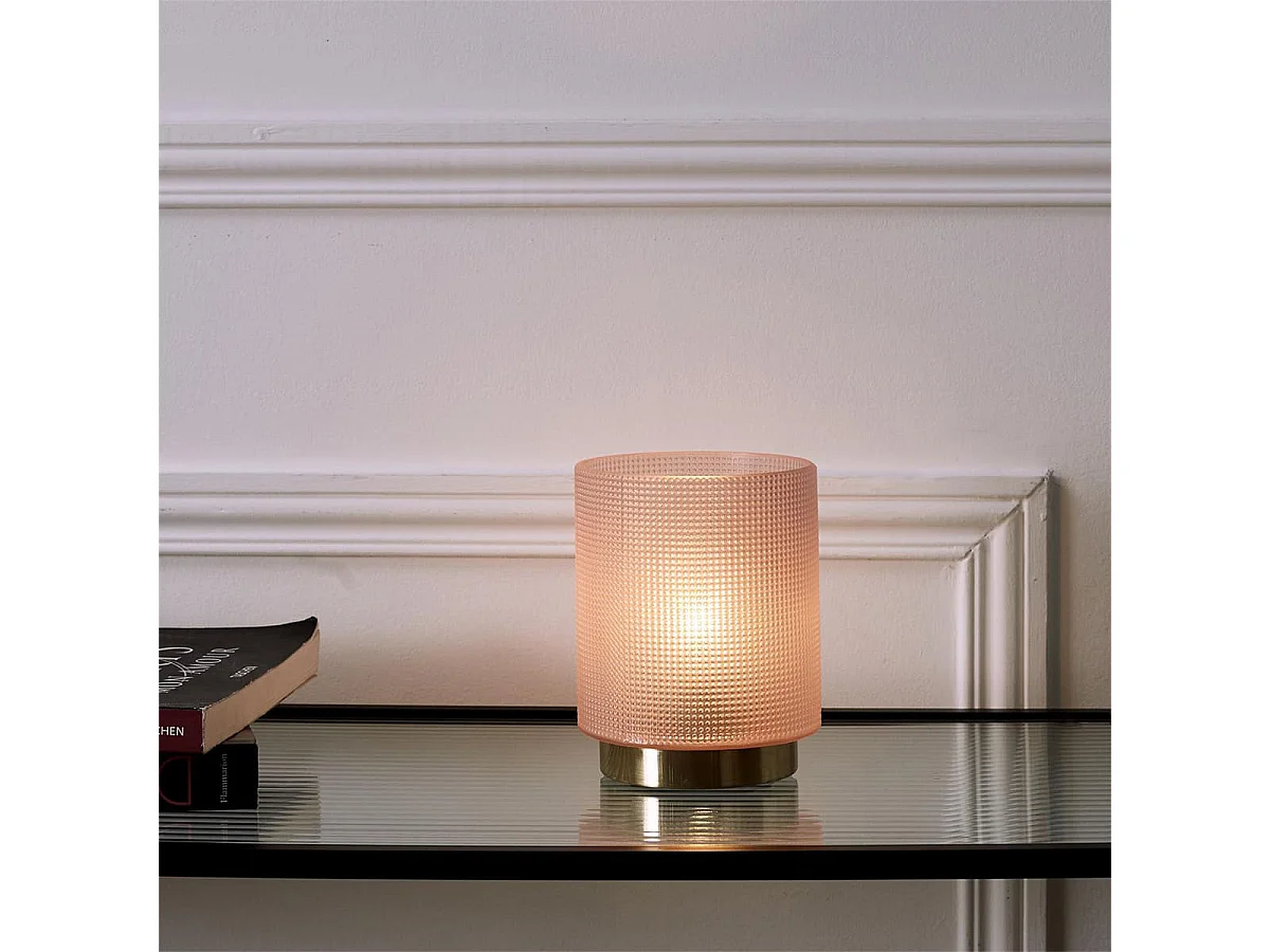 Lampe à Poser en Verre Fumé Embossé Rose Socle Doré - LORI