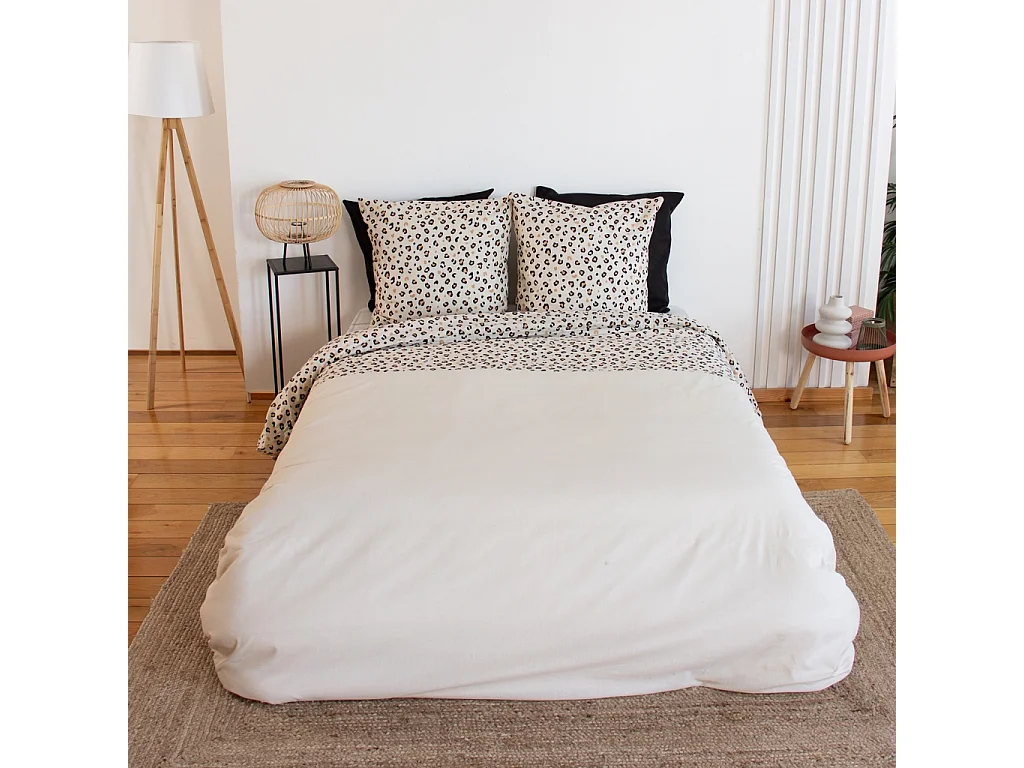 Ropa de cama de algodón reversible con estampado de leopardo, 2 plazas