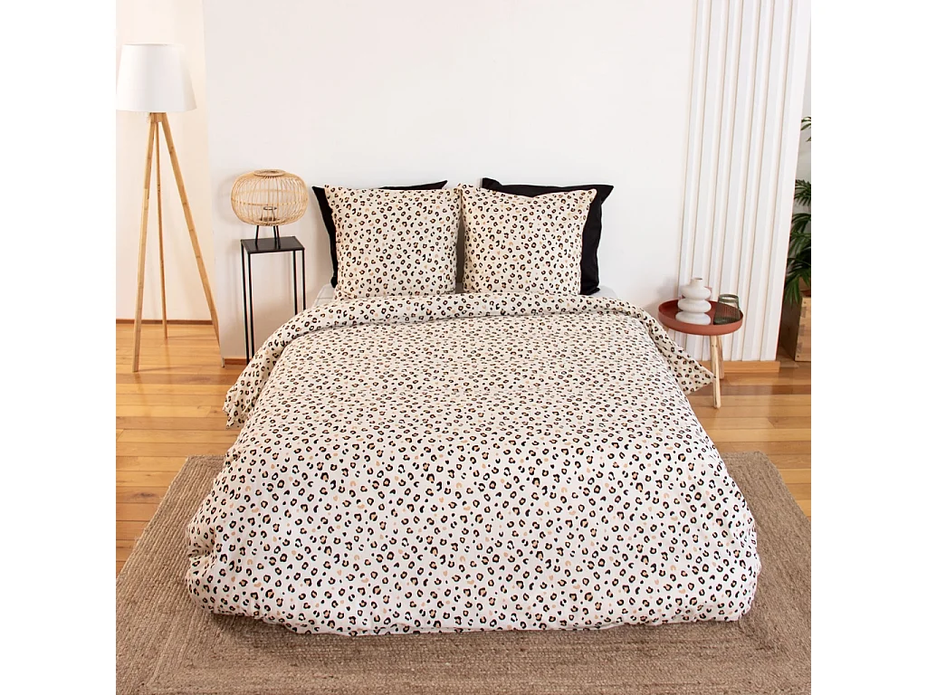Ropa de cama de algodón reversible con estampado de leopardo, 2 plazas