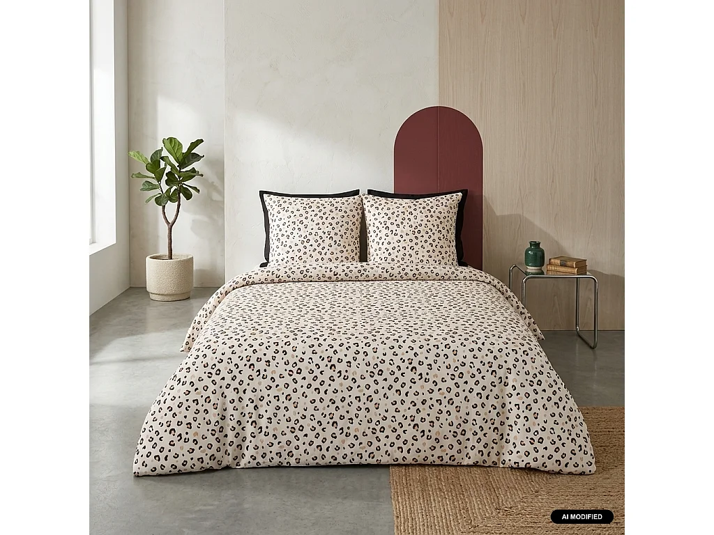 Ropa de cama de algodón reversible con estampado de leopardo, 2 plazas