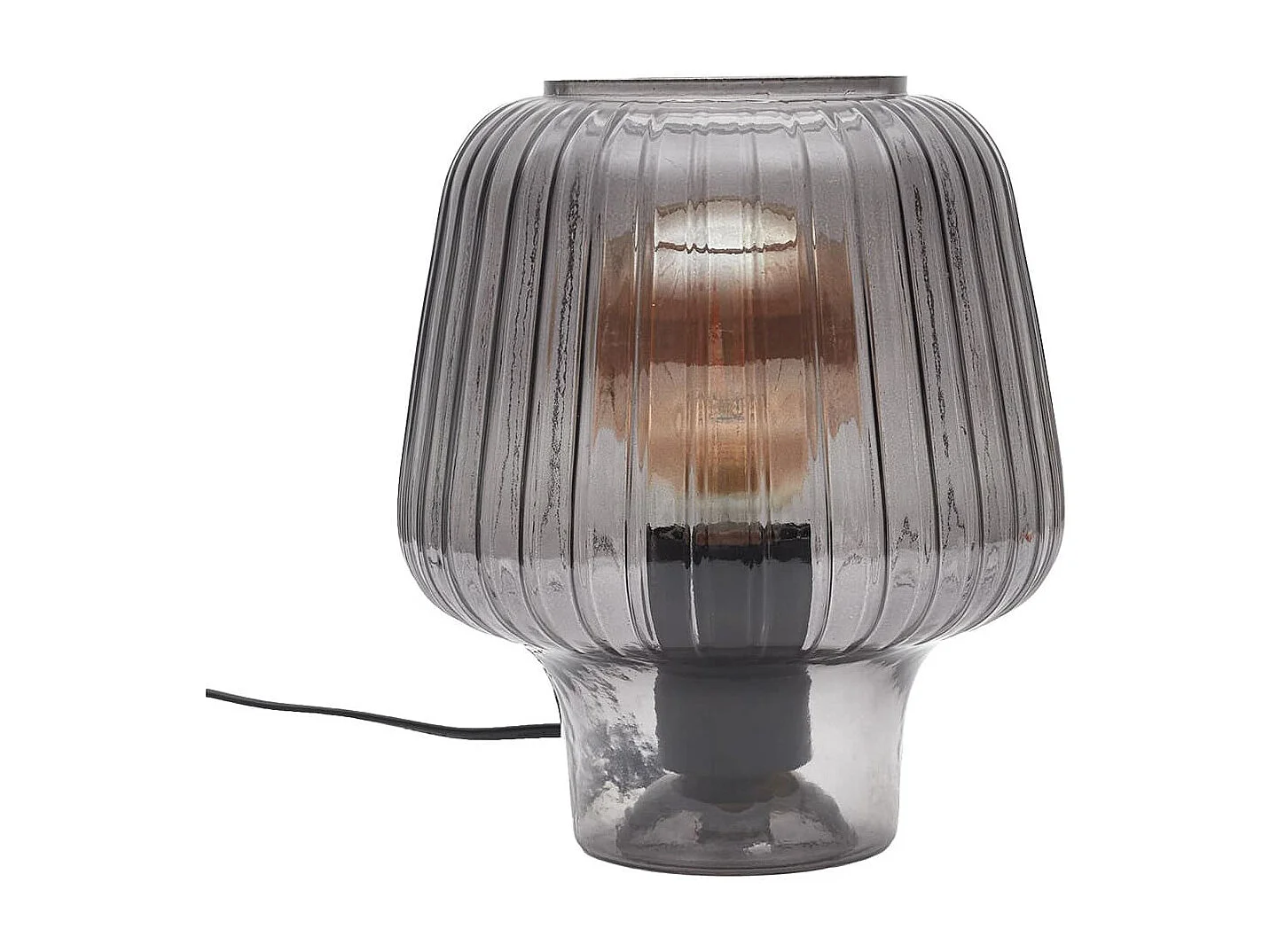 Lampe à Poser en Verre Fumé Embossé Noir Forme Champignon - ANDREA
