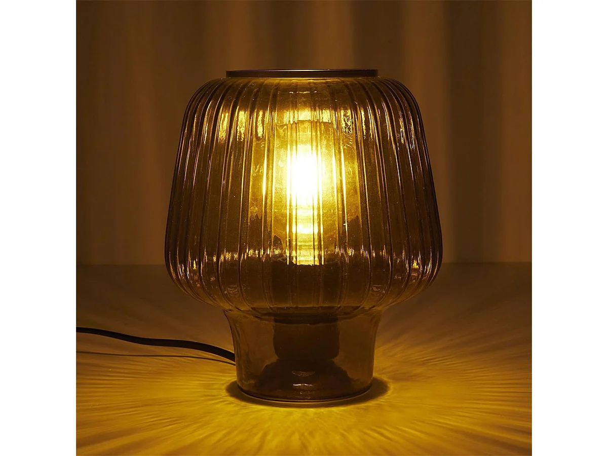 Lampe à Poser en Verre Fumé Embossé Noir Forme Champignon - ANDREA