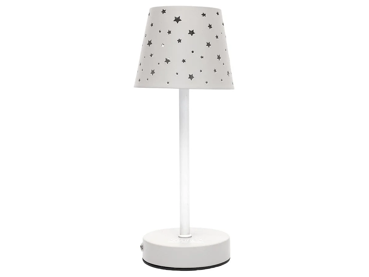 Lampe à poser blanche abat-jour étoiles ajouré rechargeable USB-C