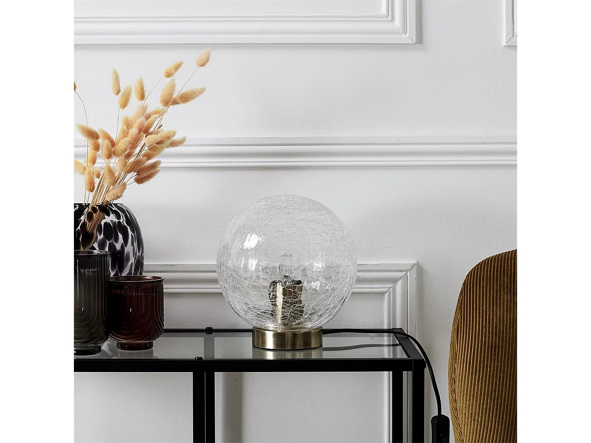 Lampe à Poser Boule en Verre Ciselé Socle Doré Ø20cm - GINA