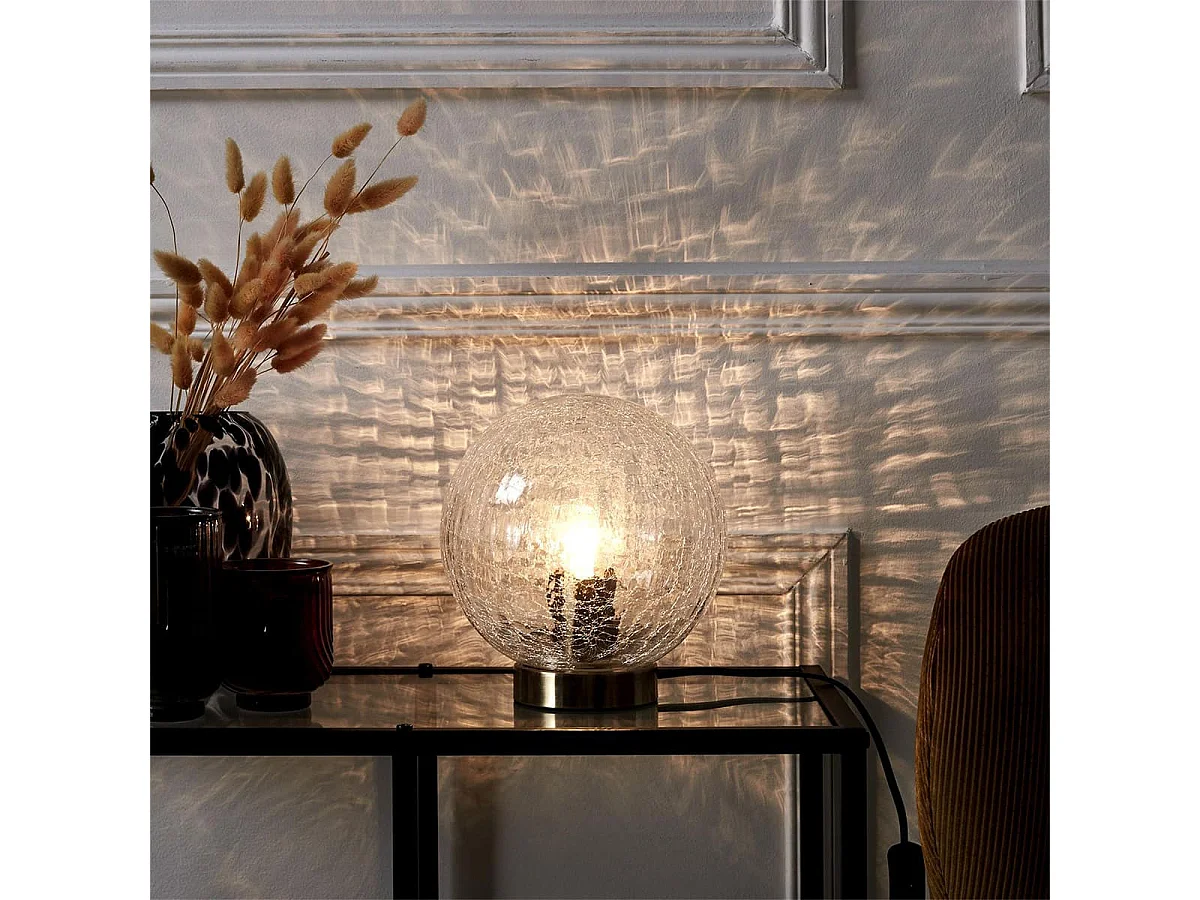 Lampe à Poser Boule en Verre Ciselé Socle Doré Ø20cm - GINA