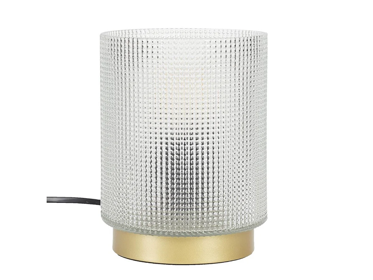 Lampe à poser en verre fumé embossé blanc socle doré