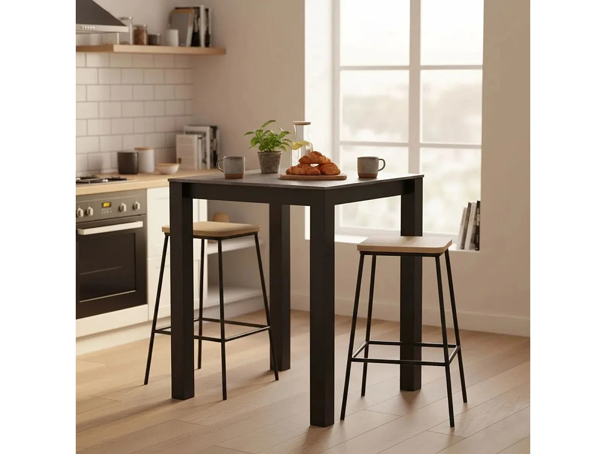 Table haute carrée 100cm plateau aspect céramique pieds métal - ALARIC