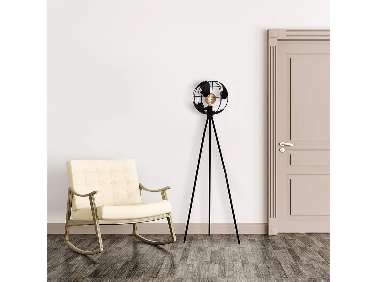 Lampadaire Globe Terrestre en Métal Noir Ajouré H158cm - LOPP