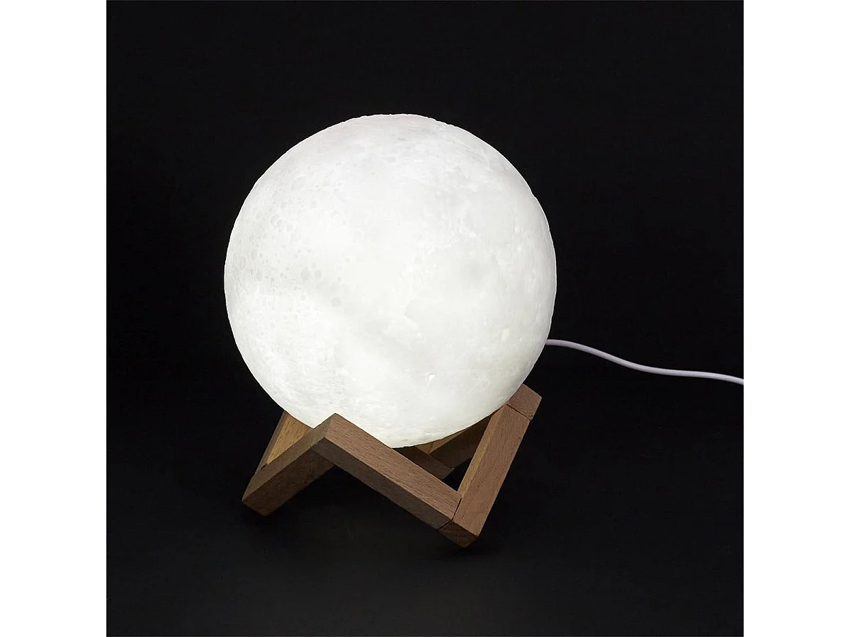 Lampe Veilleuse Tactile Lune 3D Réaliste et Socle Bois - LUNEA