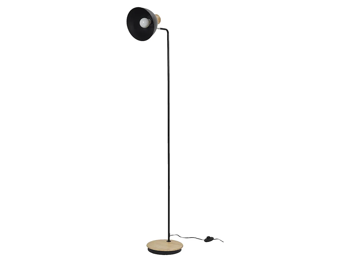 Lampadaire Style Industriel Métal Noir et Bois H145cm - DENAE