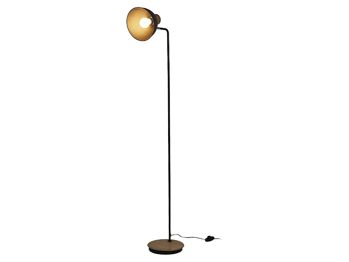 Lampadaire Style Industriel Métal Noir et Bois H145cm - DENAE
