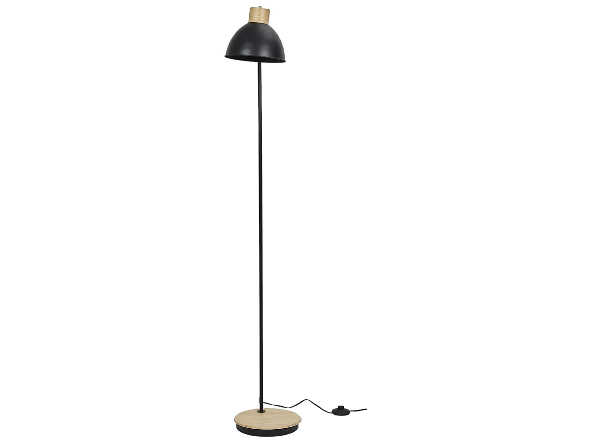 Lampadaire Style Industriel Métal Noir et Bois H145cm - DENAE