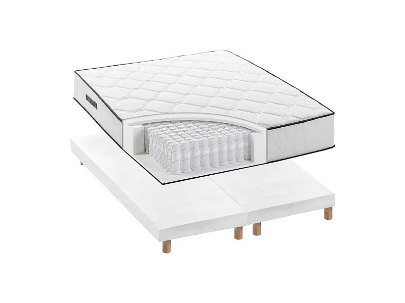 Ensemble matelas 180x200 cm + sommiers 2x90x200 cm - Ressorts ensachés - 7 zones de confort - 27 cm - Équilibré - DEKO DREAM