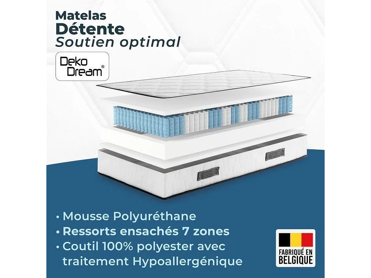 Ensemble matelas 180x200 cm + sommiers 2x90x200 cm - Ressorts ensachés - 7 zones de confort - 27 cm - Équilibré - DEKO DREAM