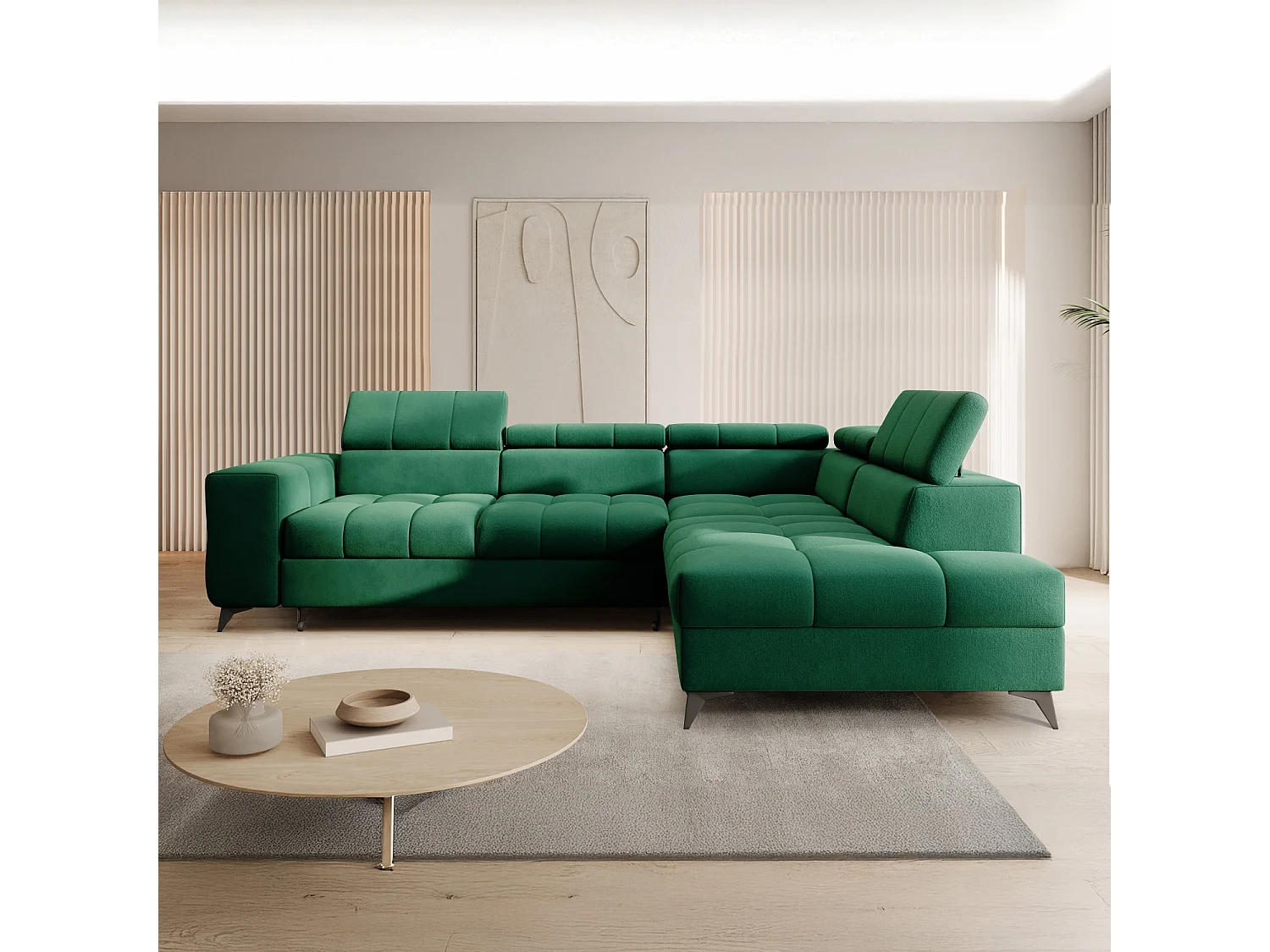 Canapé d'angle droit convertible Gaspard velours Vert