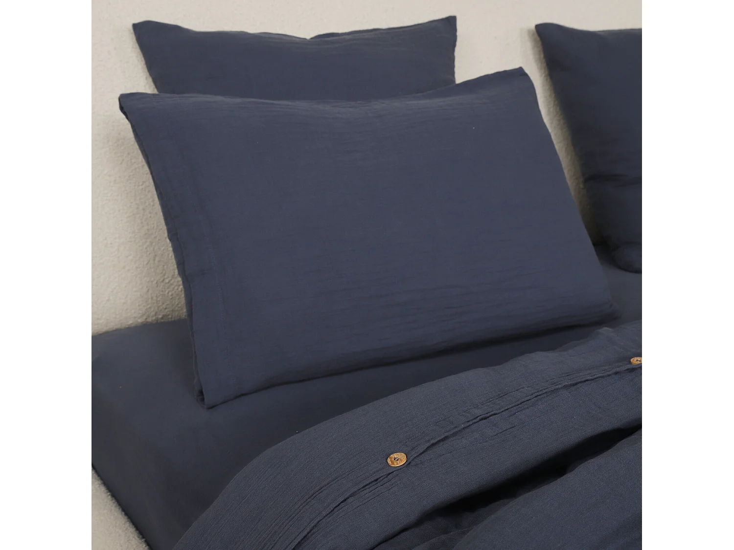 Parure Housse De Couette 100% Gaze De Coton Bleu Petrole