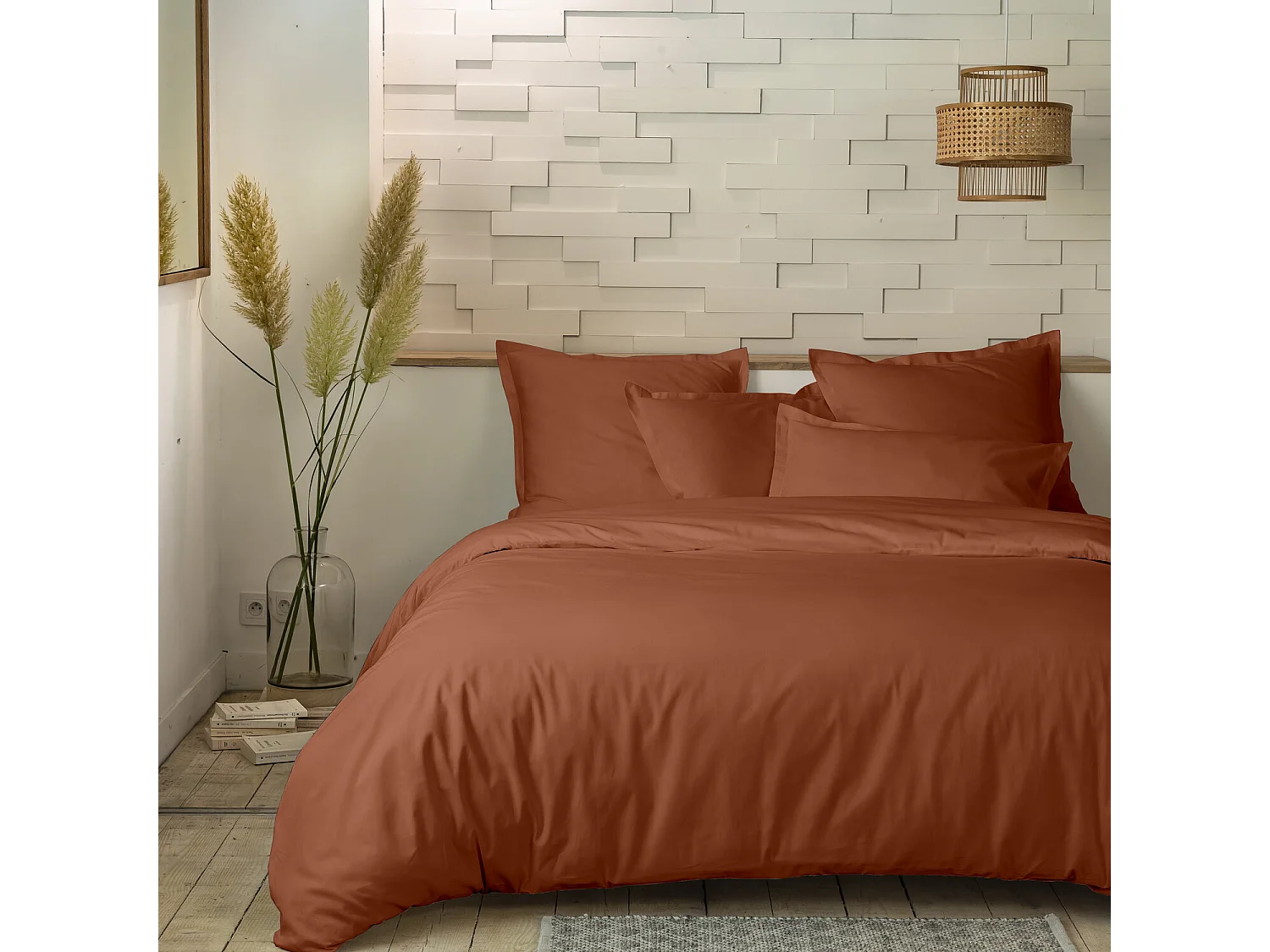 Parure Housse De Couette 100% Percale De Coton Terracotta