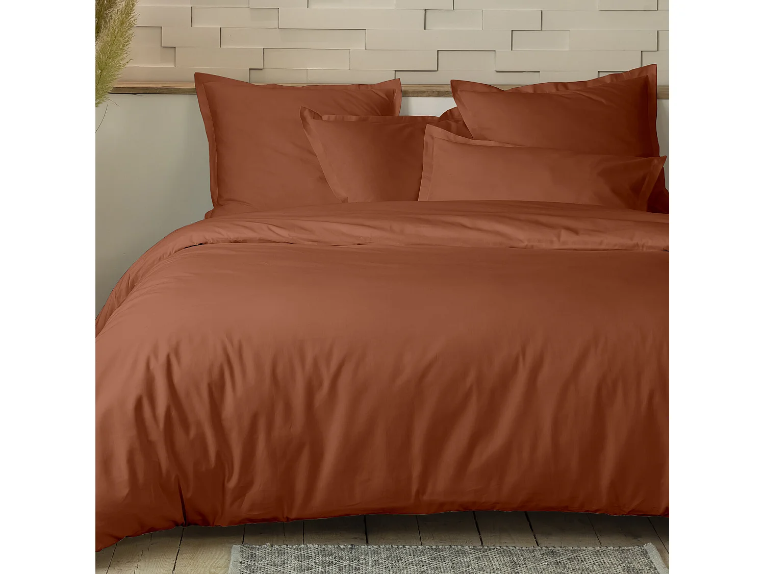 Parure Housse De Couette 100% Percale De Coton Terracotta