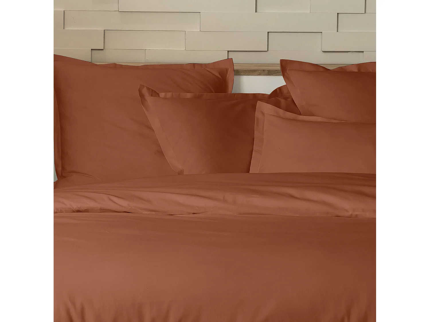 Parure Housse De Couette 100% Percale De Coton Terracotta