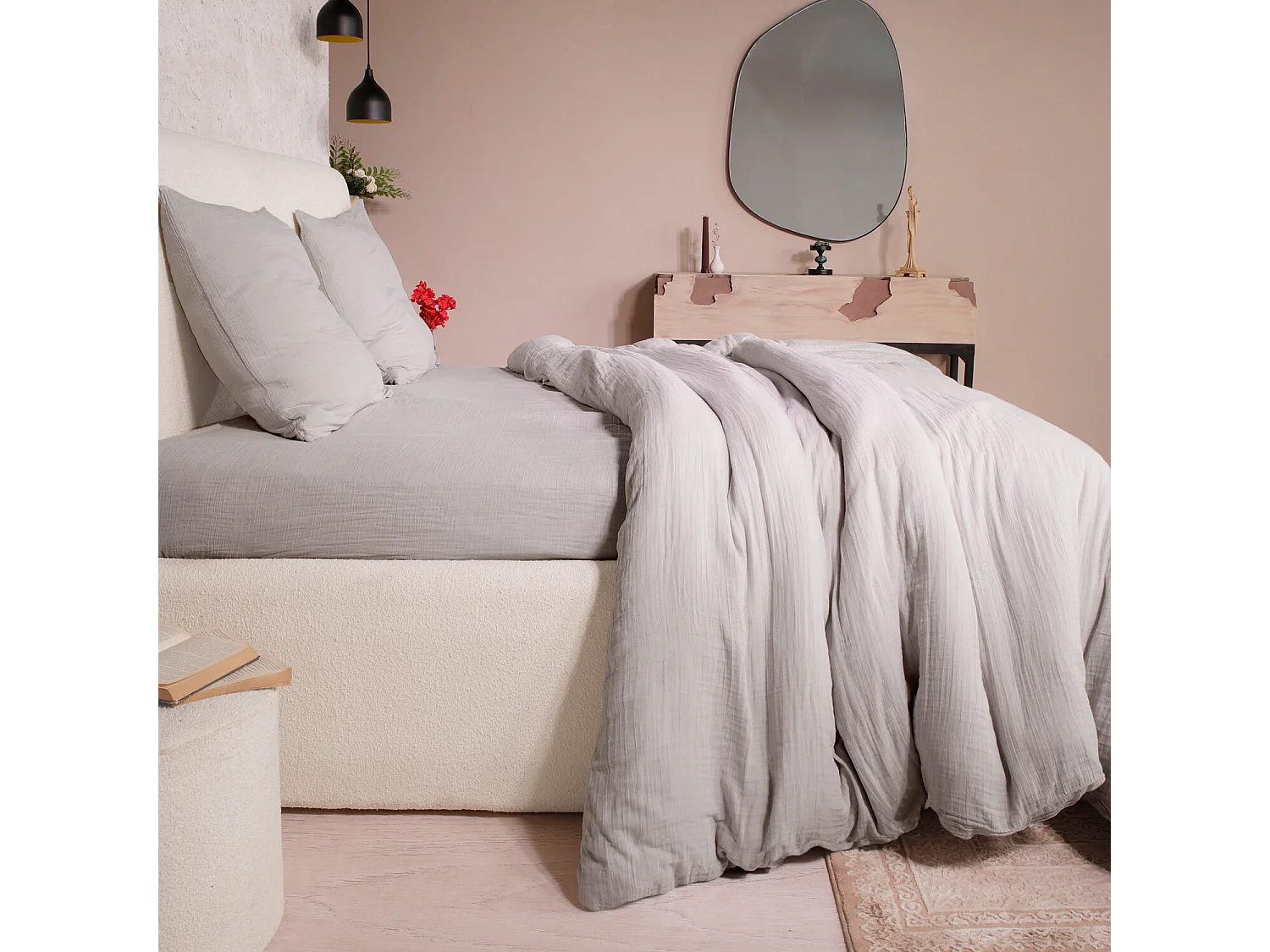 Parure Housse De Couette 100% Gaze De Coton Gris Glacier