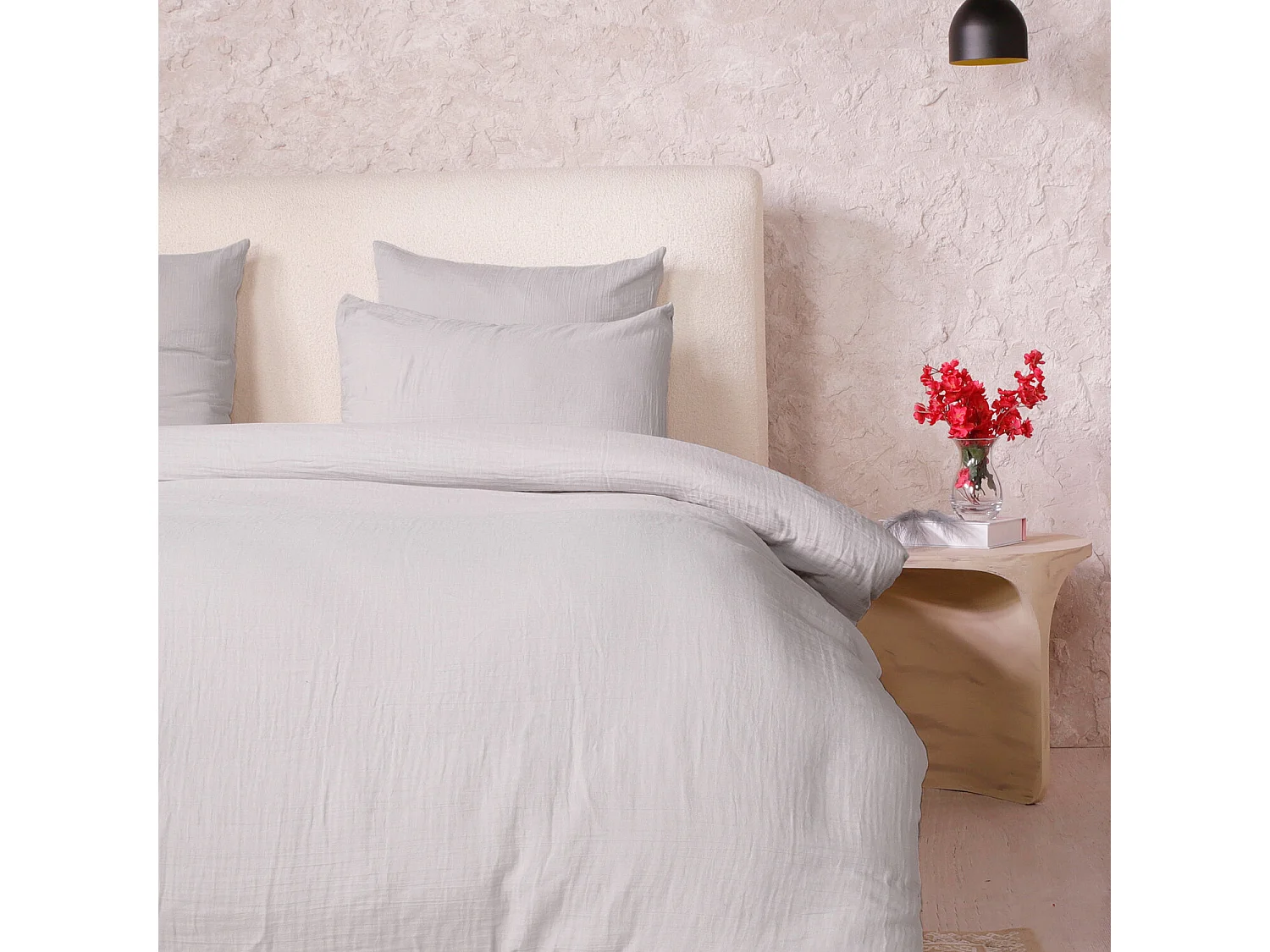 Parure Housse De Couette 100% Gaze De Coton Gris Glacier