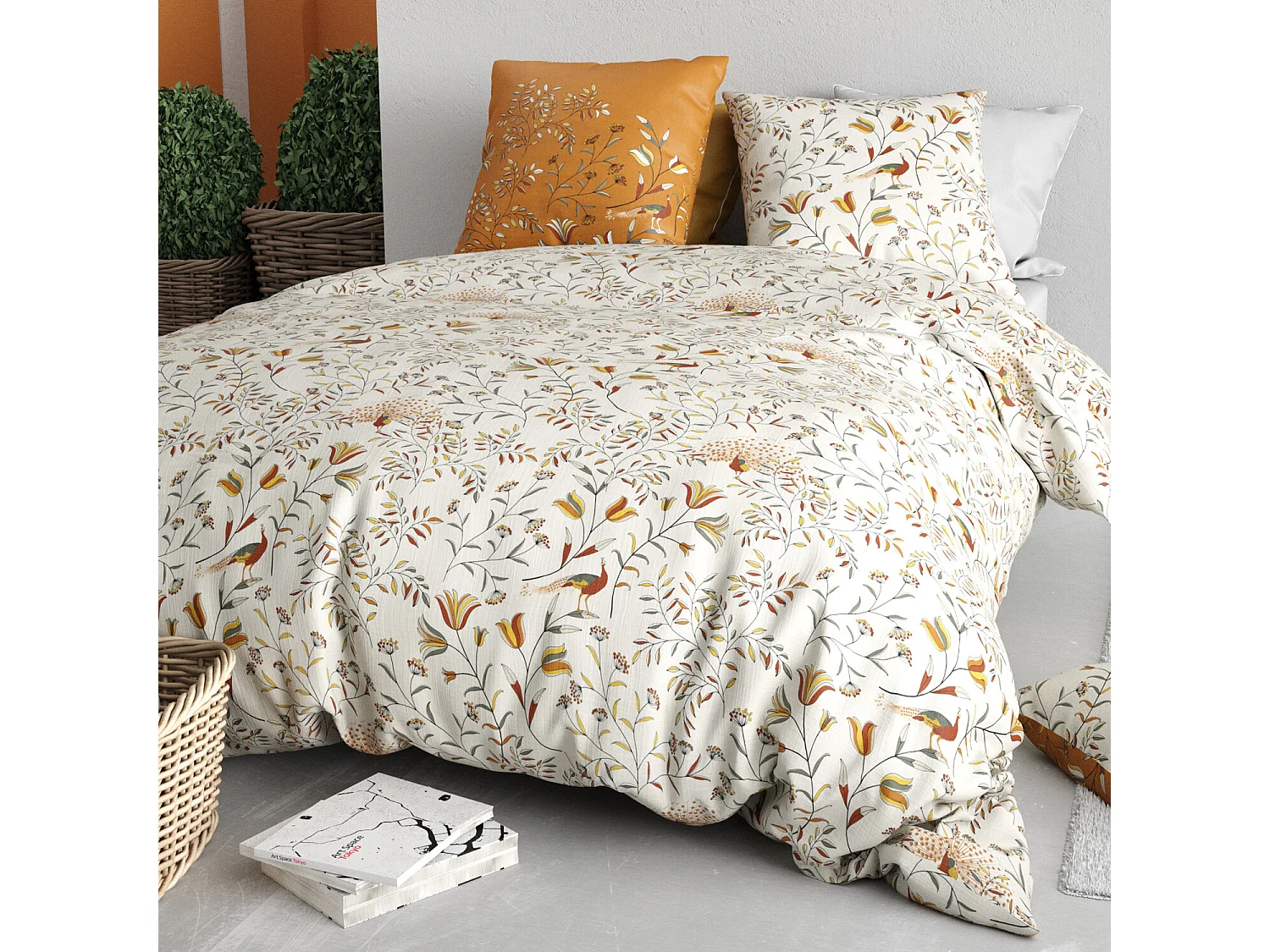 Parure housse de couette demil coton imprimée