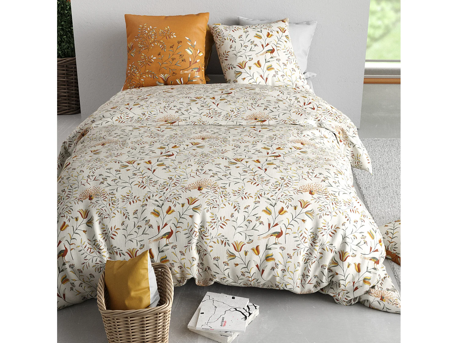 Parure housse de couette demil coton imprimée