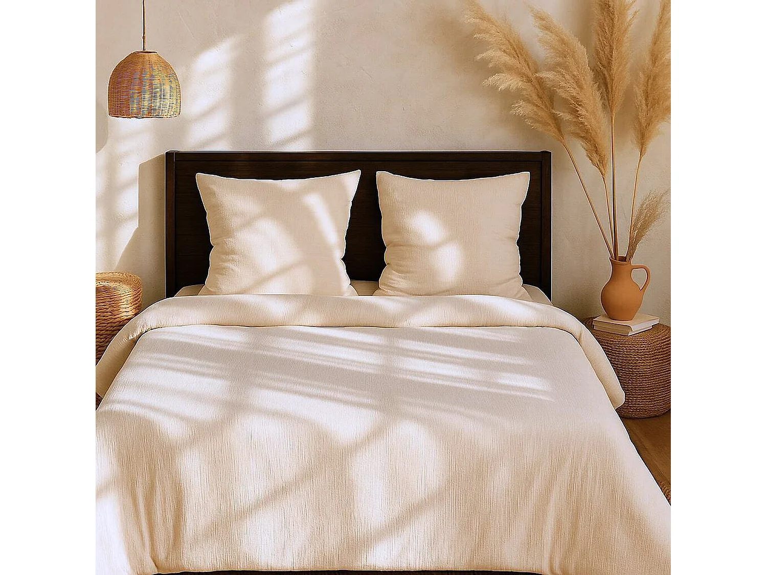 Parure Housse De Couette Gaze De Microfibre Ecru Naturel