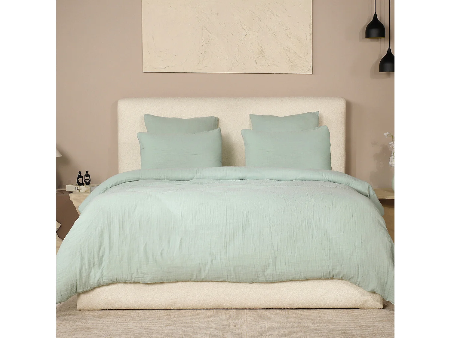 Parure Housse De Couette 100% Gaze De Coton Vert Givrée