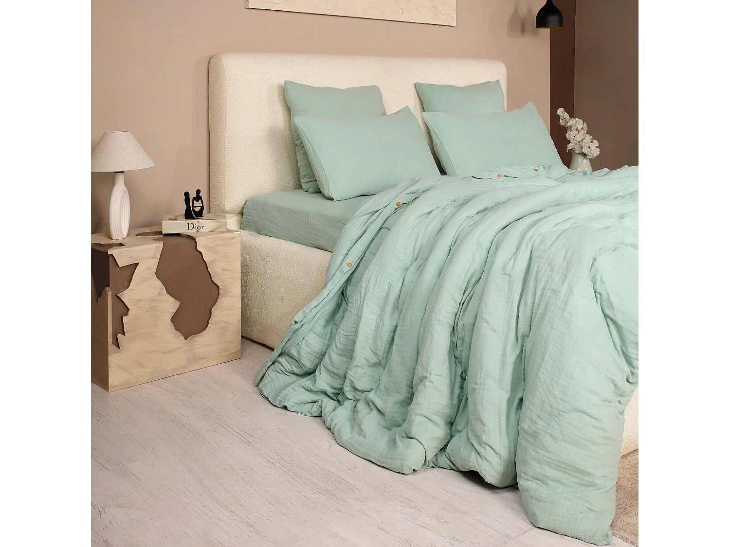 Parure Housse De Couette 100% Gaze De Coton Vert Givrée