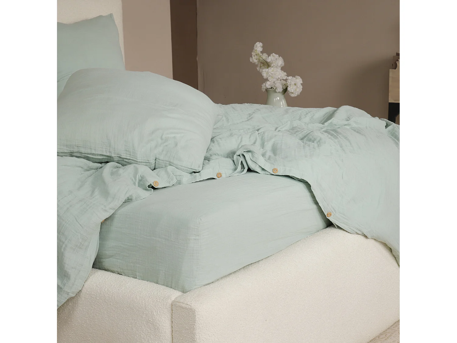 Parure Housse De Couette 100% Gaze De Coton Vert Givrée