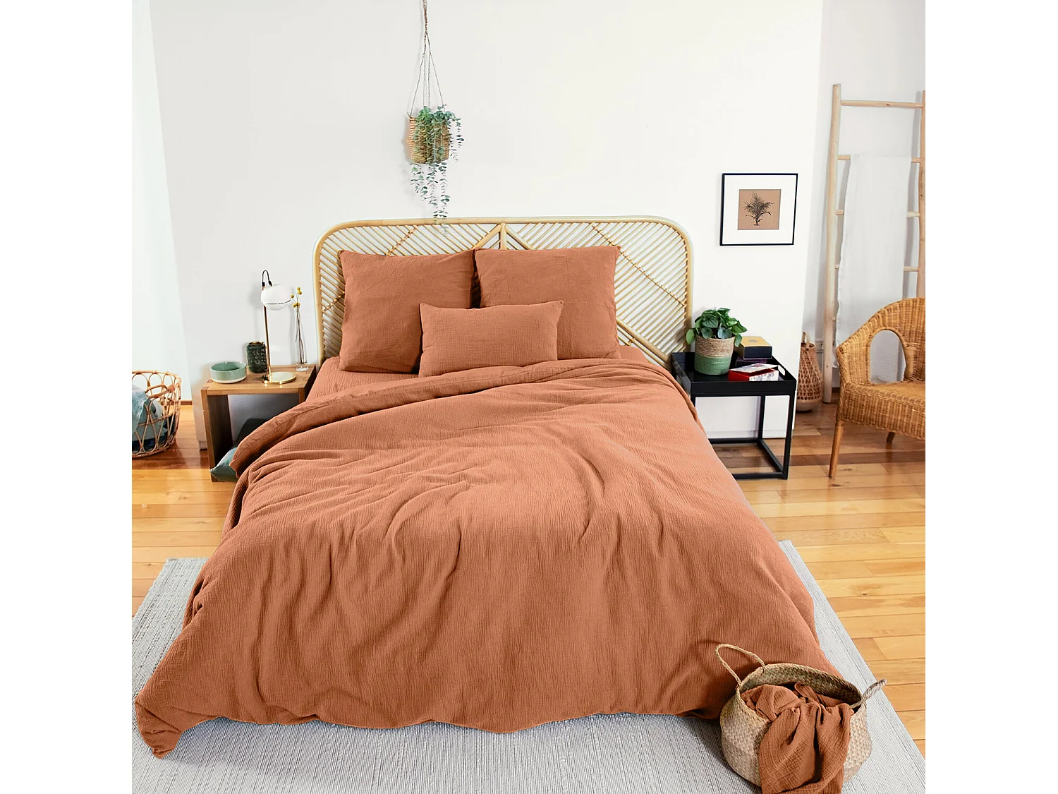 Parure housse de couette 100% gaze de coton caramel