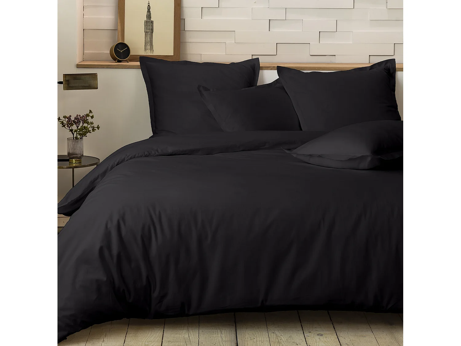 Parure Housse De Couette 100% Percale De Coton Noir