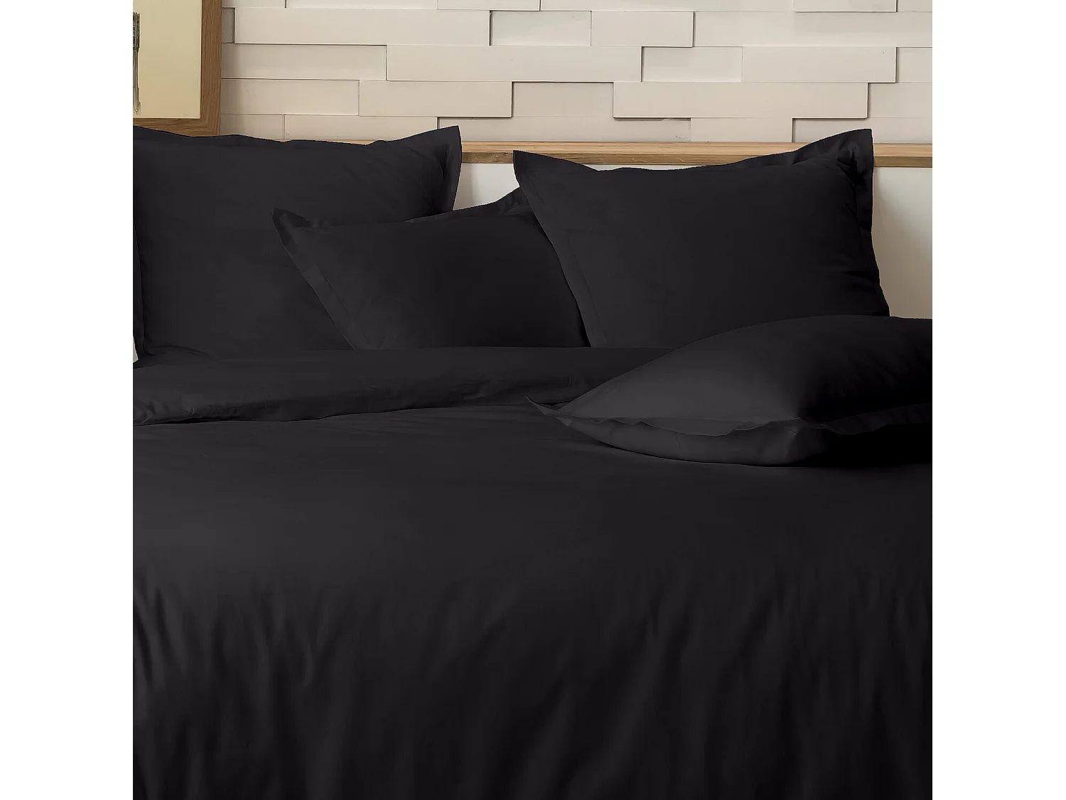 Parure Housse De Couette 100% Percale De Coton Noir