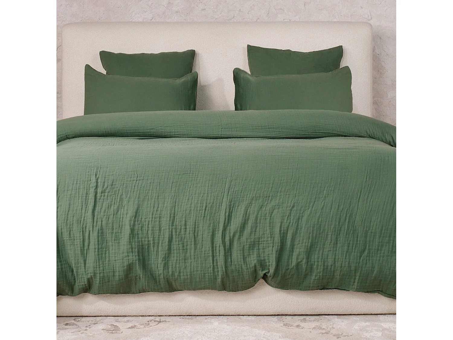 Parure Housse De Couette 100% Gaze De Coton Vert Cèdre