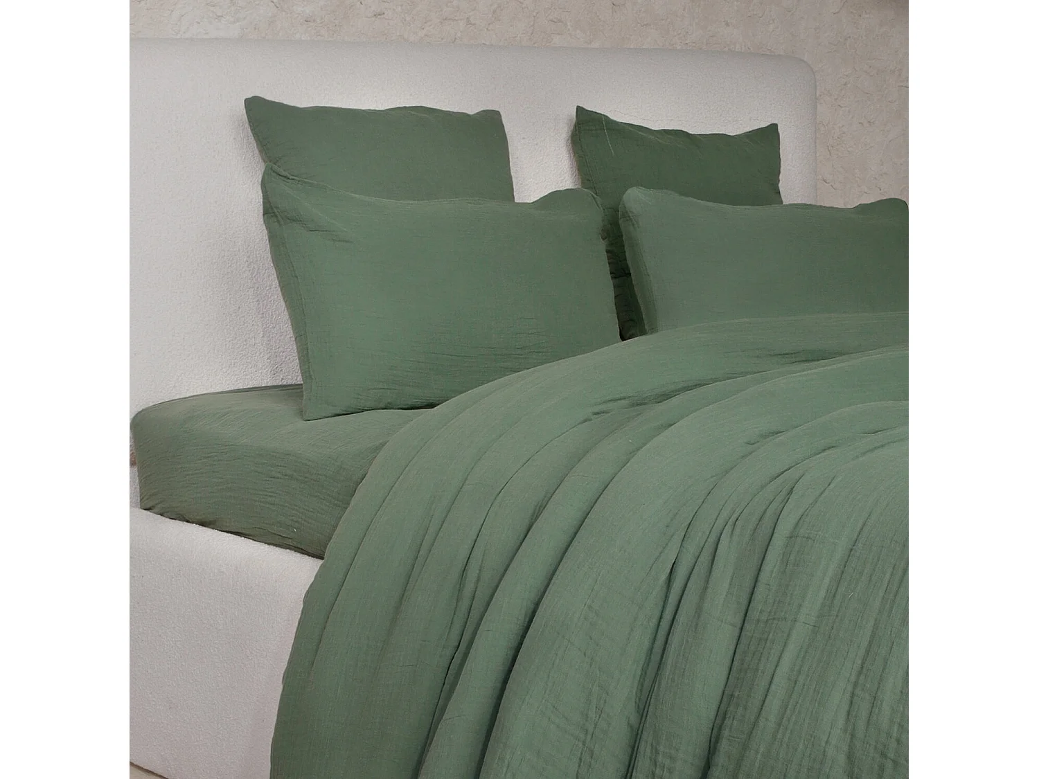 Parure Housse De Couette 100% Gaze De Coton Vert Cèdre