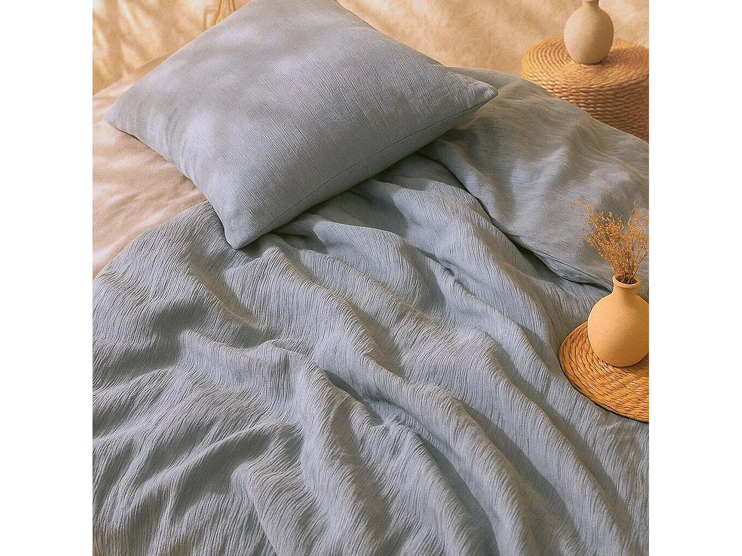 Parure Housse De Couette Gaze De Microfibre Bleu
