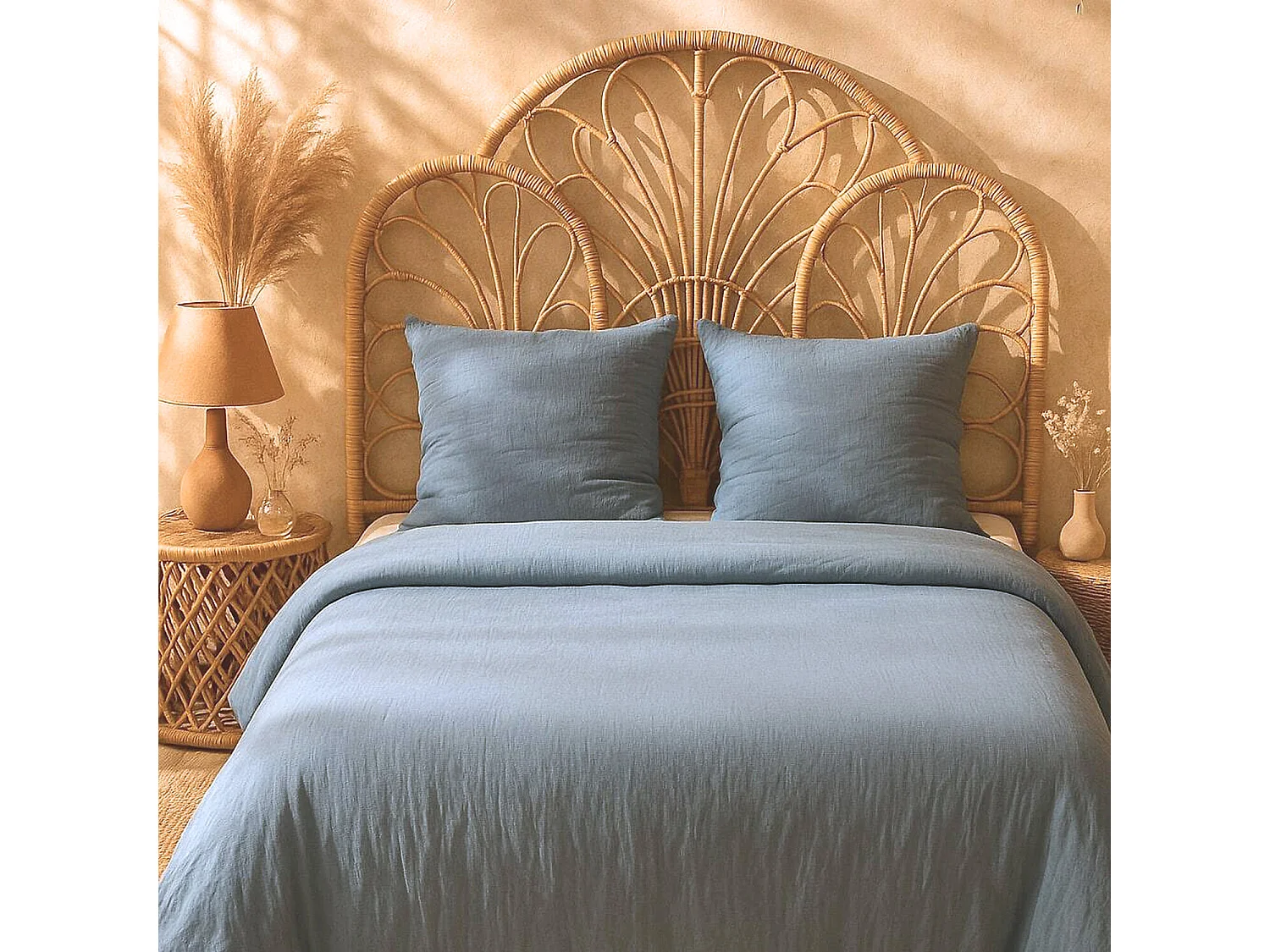 Parure Housse De Couette Gaze De Microfibre Bleu