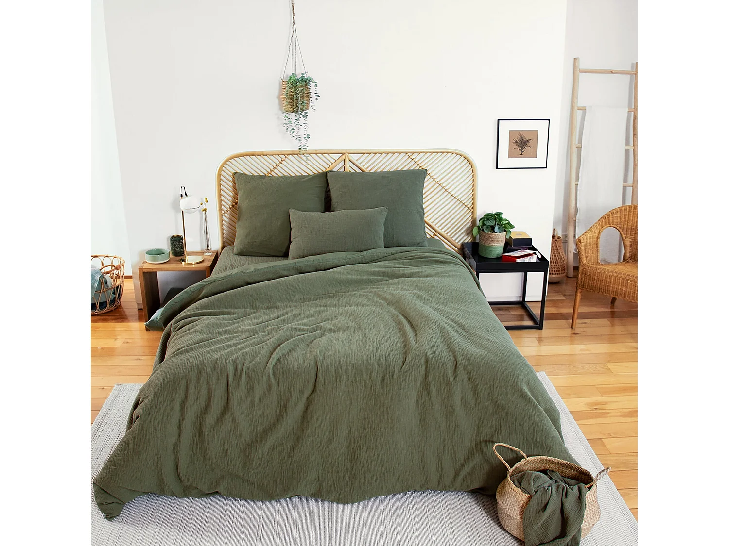 Parure housse de couette 100% gaze de coton kaki
