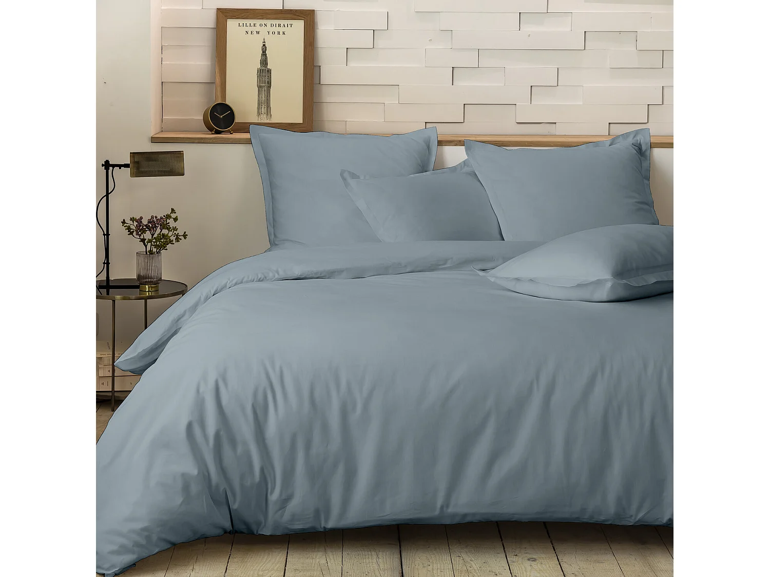 Parure Housse De Couette 100% Percale De Coton Azur