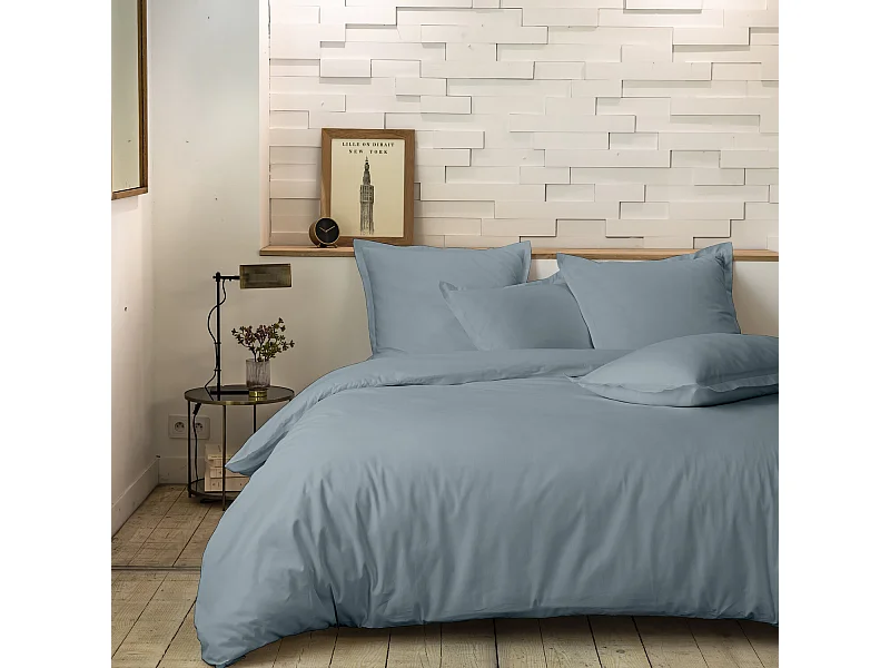 Parure Housse De Couette 100% Percale De Coton Azur