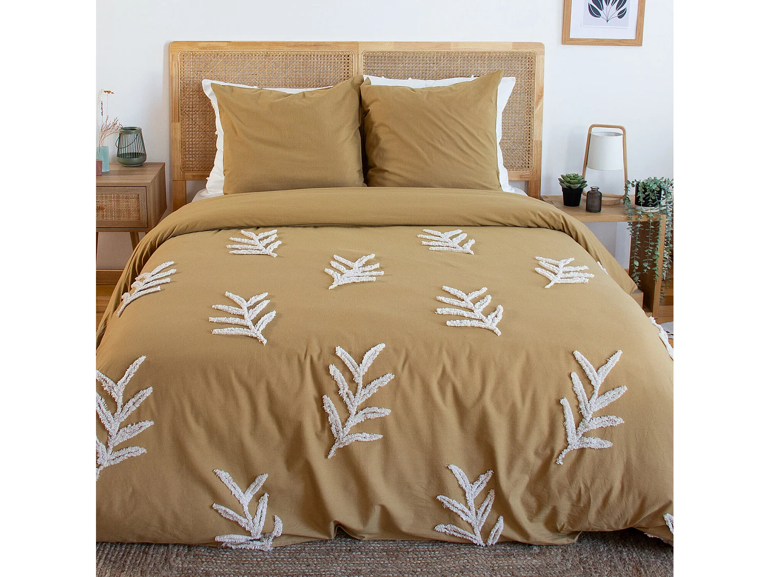 Parure De Couette 3pcs 240x220cm finitions Tuftées en Coton Lave 52fils/cm2 - FEUILLU