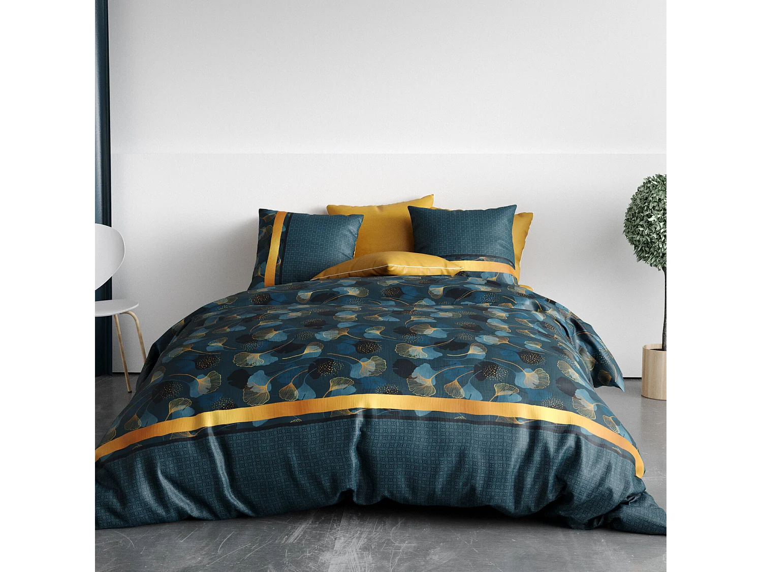 Parure Housse De Couette Ginko 100% Coton Imprimée