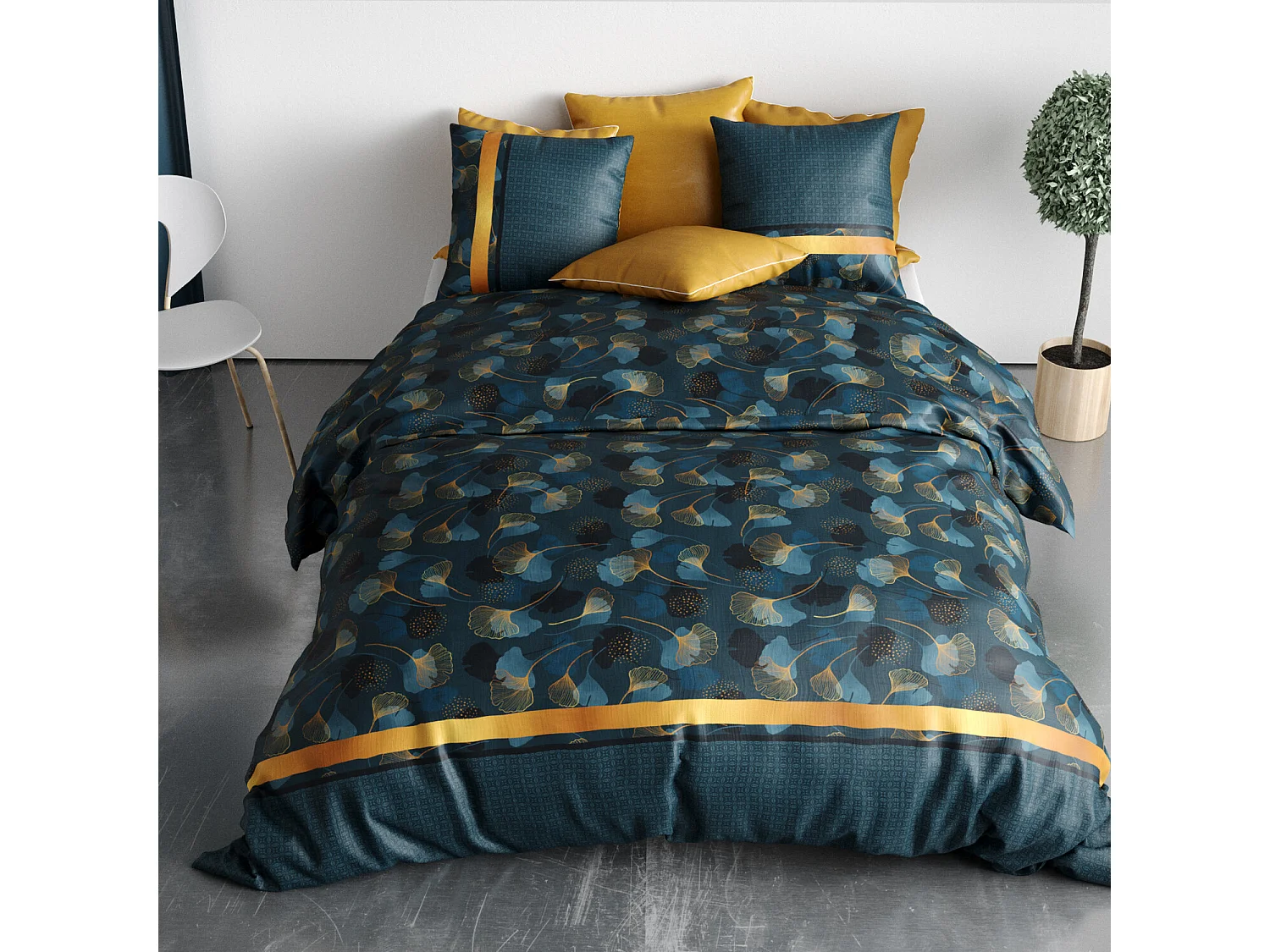Parure Housse De Couette Ginko 100% Coton Imprimée