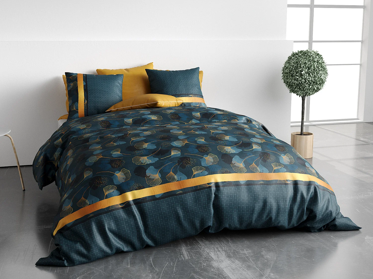 Parure Housse De Couette Ginko 100% Coton Imprimée